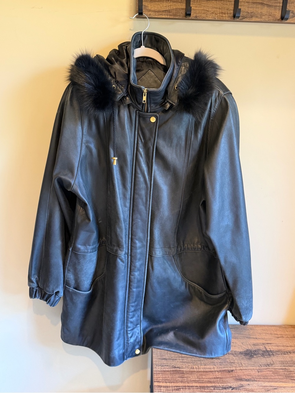 Genuine Lambskin Coat with Fox Fur Hood
